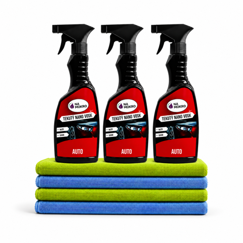3x 500 ml Tekutý nano vosk auto+4x utěrka